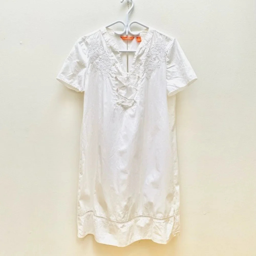 Joe Fresh - White Poplin Cotton Embroidered Dress